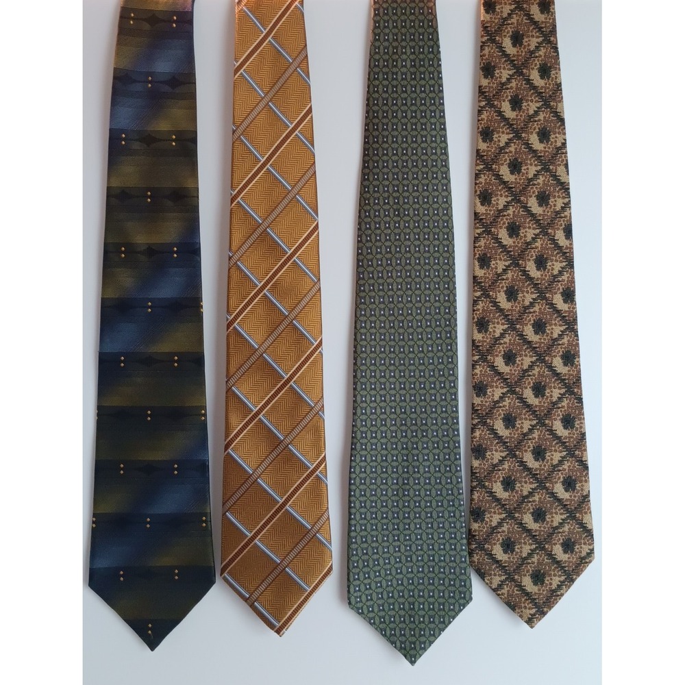 Lot Of 4 Mens Silk Neck Ties Green Gold  Grandpacore Hipster Preppy‎ Academia